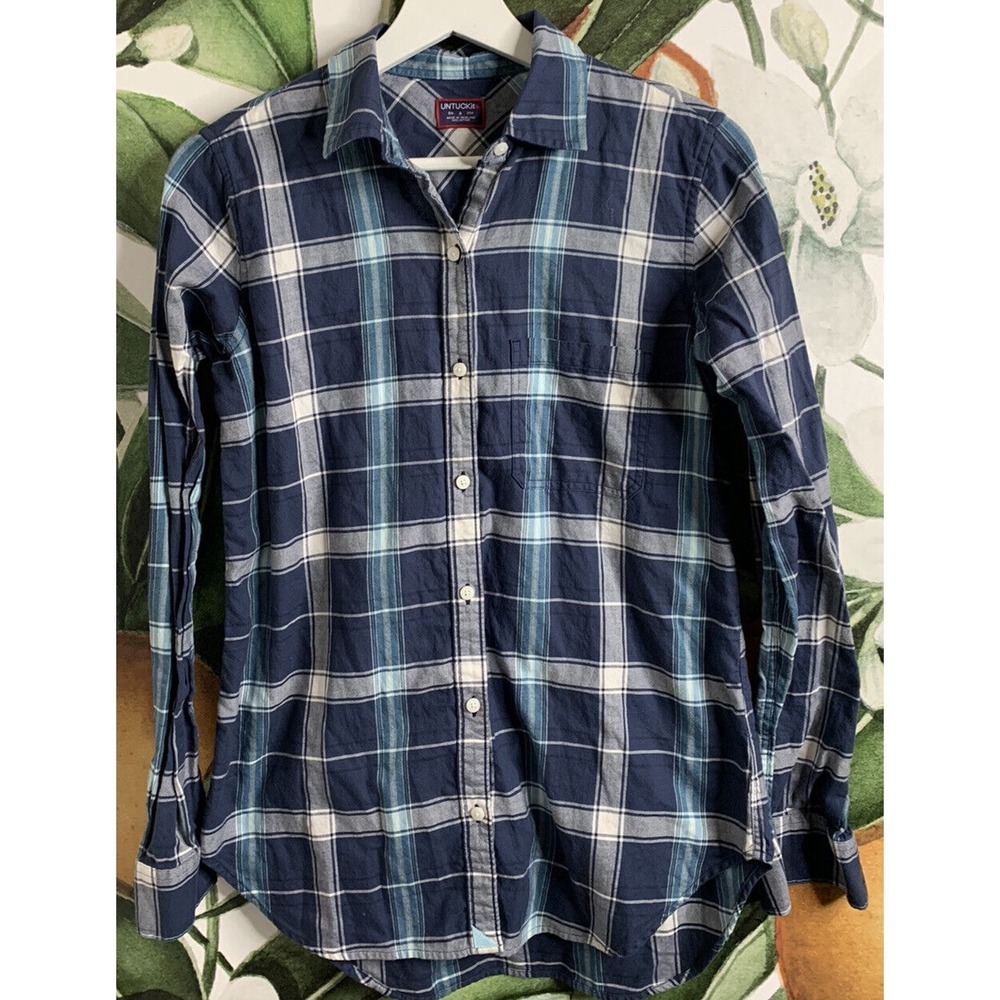 Untuckit Shirt Size 0 100% Cotton Button Front Plaid Long Sleeve Shirt